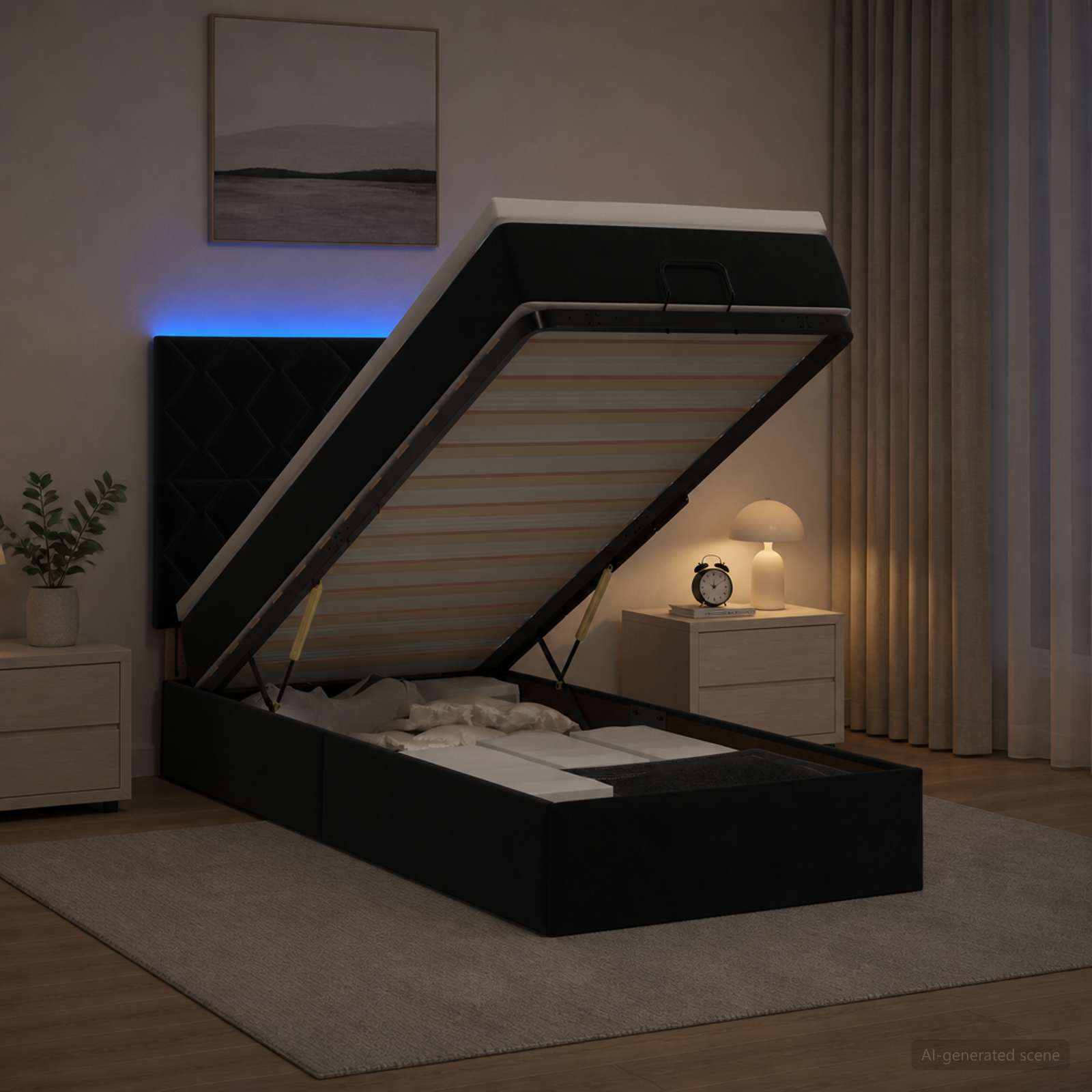 Ottoman Bed met Matrassen en LED Zwart 80 x 200 cm fluweel