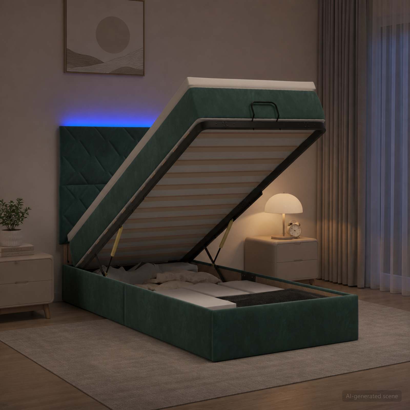 Ottoman Bed met Matrassen en LED Donkergroen 80 x 200 cm