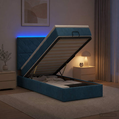 Ottoman Bed met Matrassen en LED Donkerblauw 80 x 200 cm