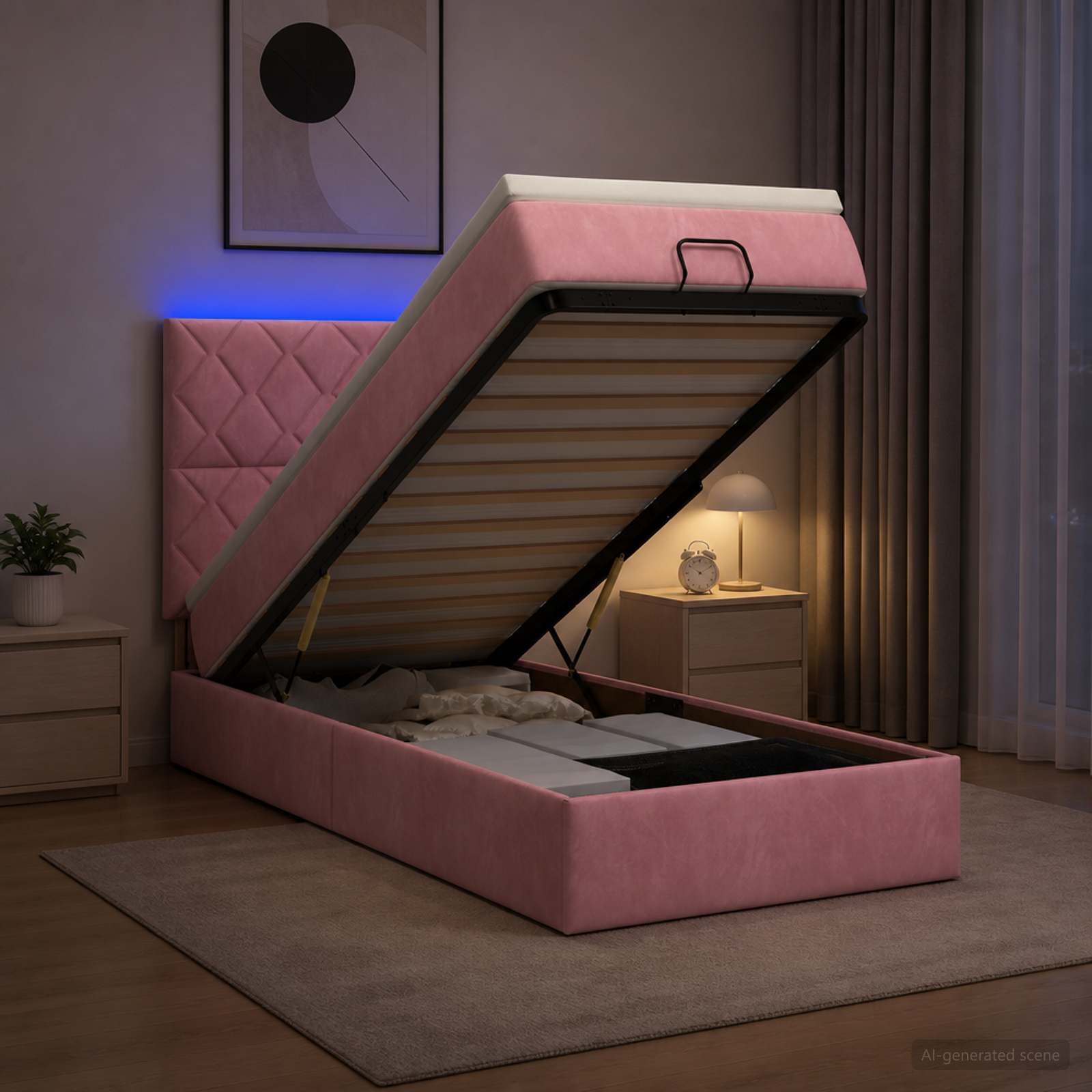 Ottoman Bed met Matrassen en LED Roze 100 x 200 cm fluweel