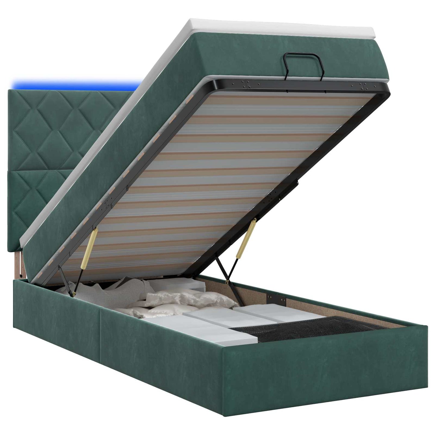 Ottoman Bed met Matrassen en LED Donkergroen 90 x 190 cm