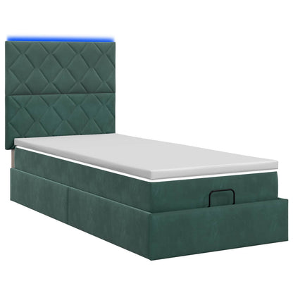 Ottoman Bed met Matrassen en LED Donkergroen 90 x 190 cm