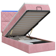 Ottoman bed 90x190 cm roze fluweel met LED
