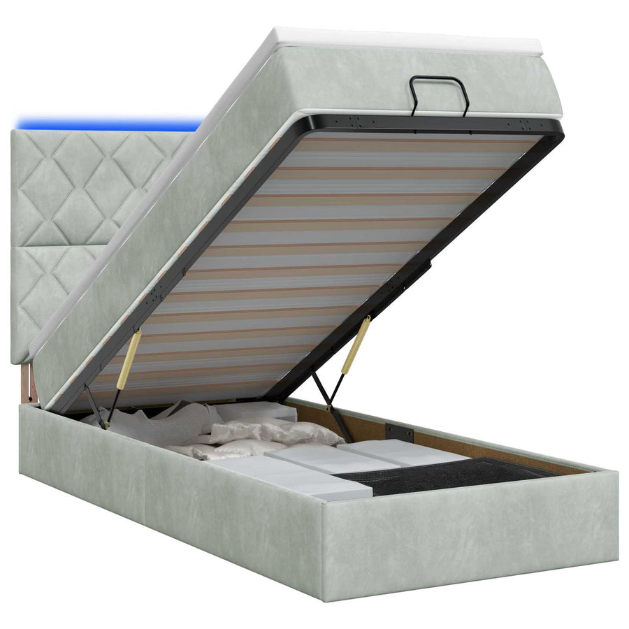 Ottoman Bed met Matrassen en LED Lichtgrijs 100 x 200 cm