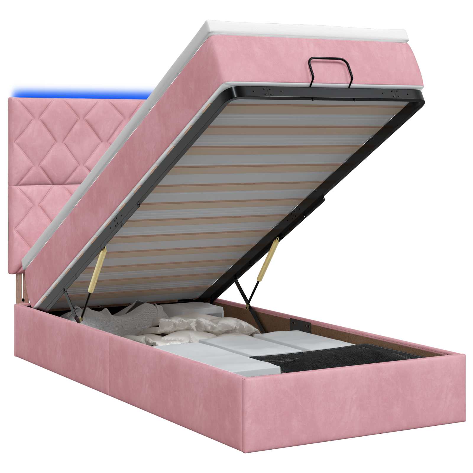Ottoman Bed met Matrassen en LED Roze 100 x 200 cm fluweel