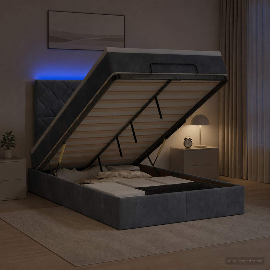 Ottoman Bed met Matrassen en LED Donkergrijs 120 x 190 cm