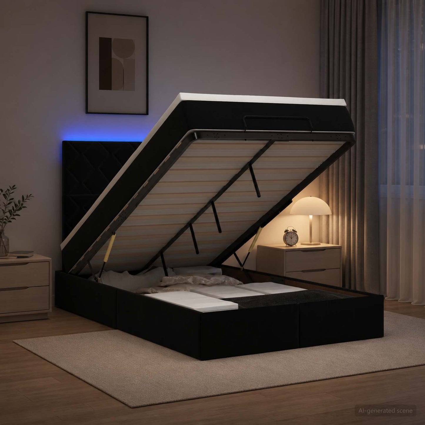 Ottoman Bed met Matrassen en LED Zwart 120 x 190 cm fluweel