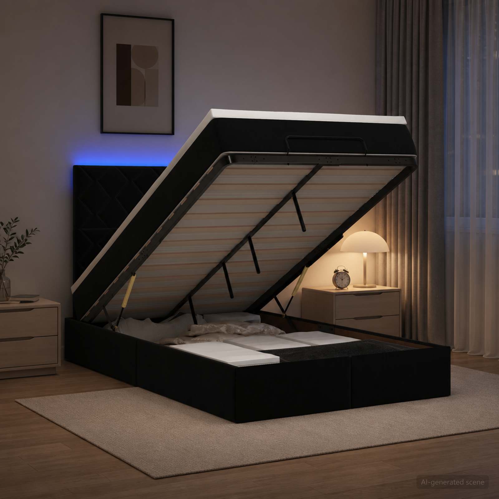 Ottoman Bed met Matrassen en LED Zwart 120 x 190 cm fluweel