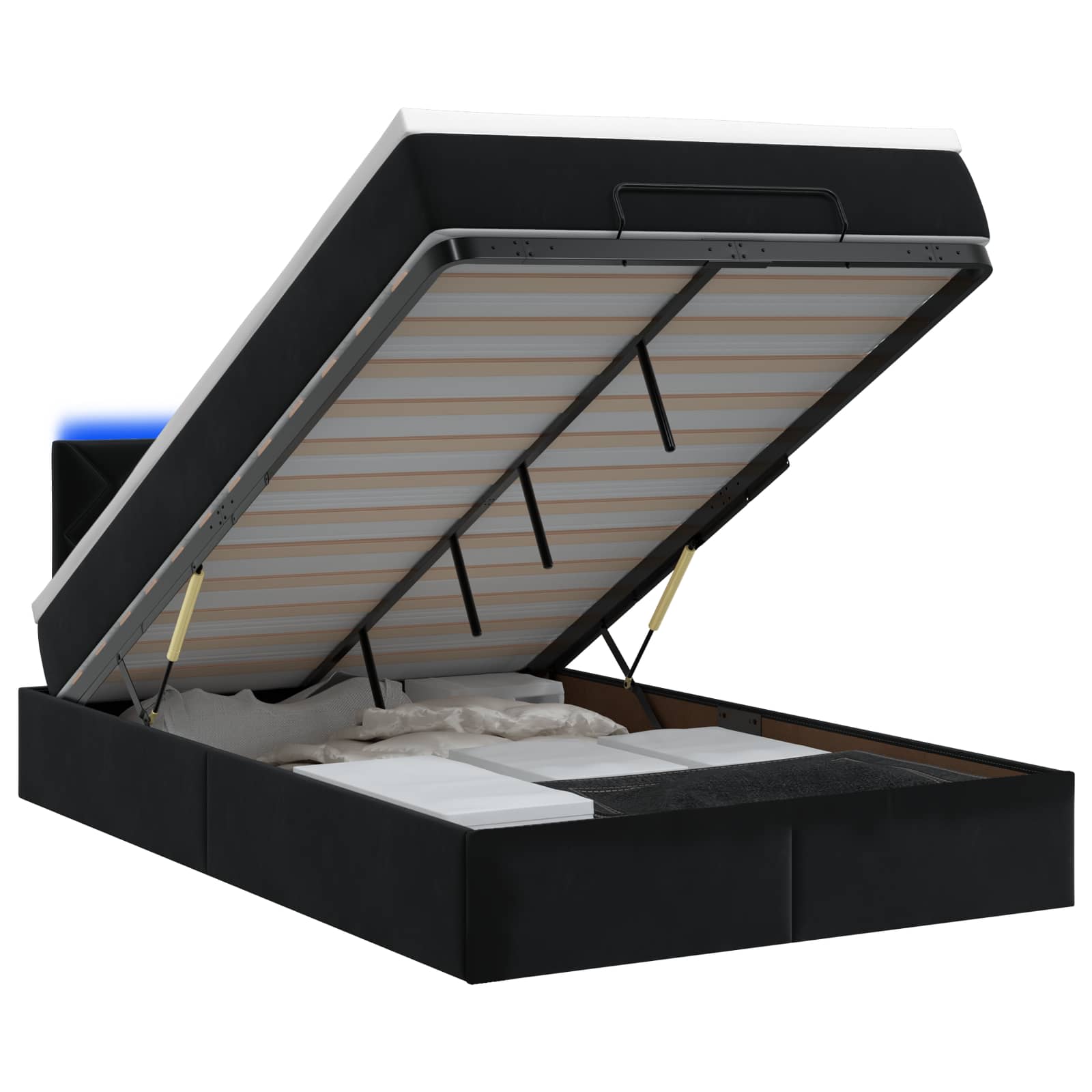 Ottoman Bed met Matrassen en LED Zwart 120 x 190 cm fluweel