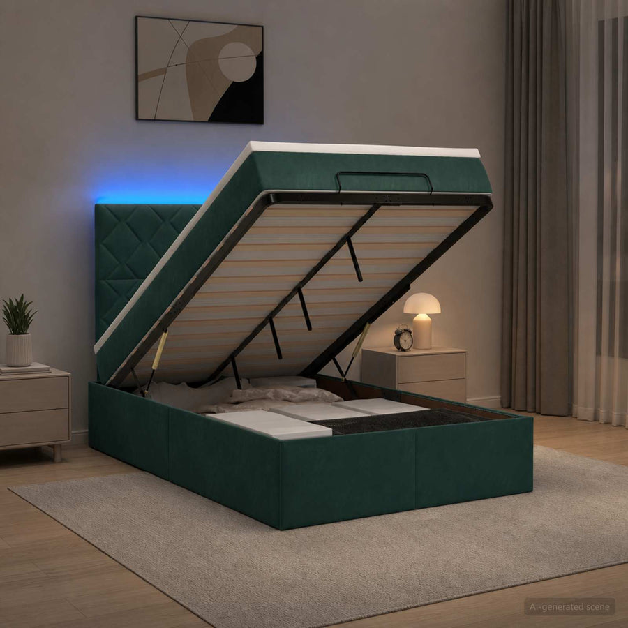 Ottoman Bed met Matrassen en LED Donkergroen 120 x 200 cm
