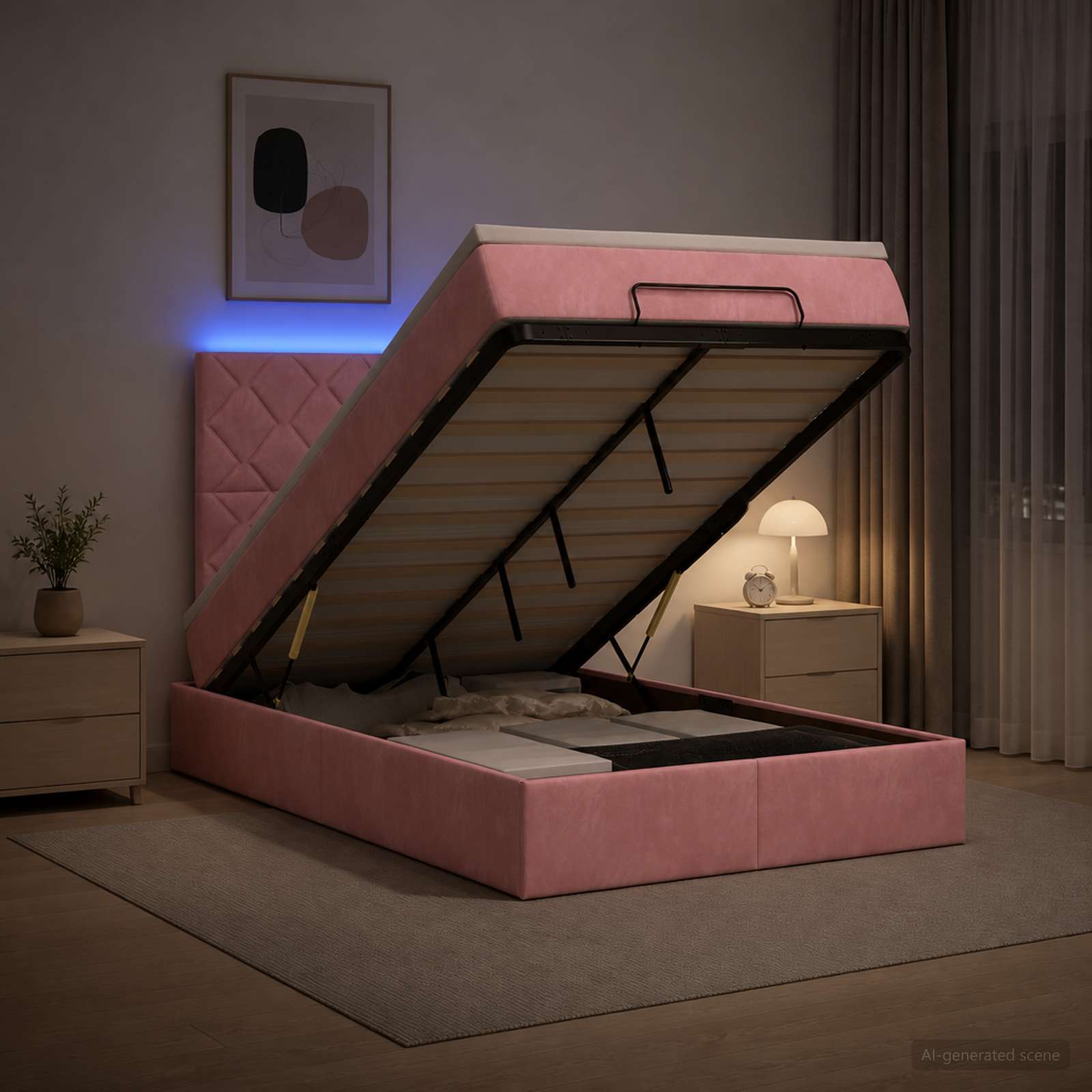 Ottoman Bed met Matrassen en LED Roze 120 x 190 cm fluweel
