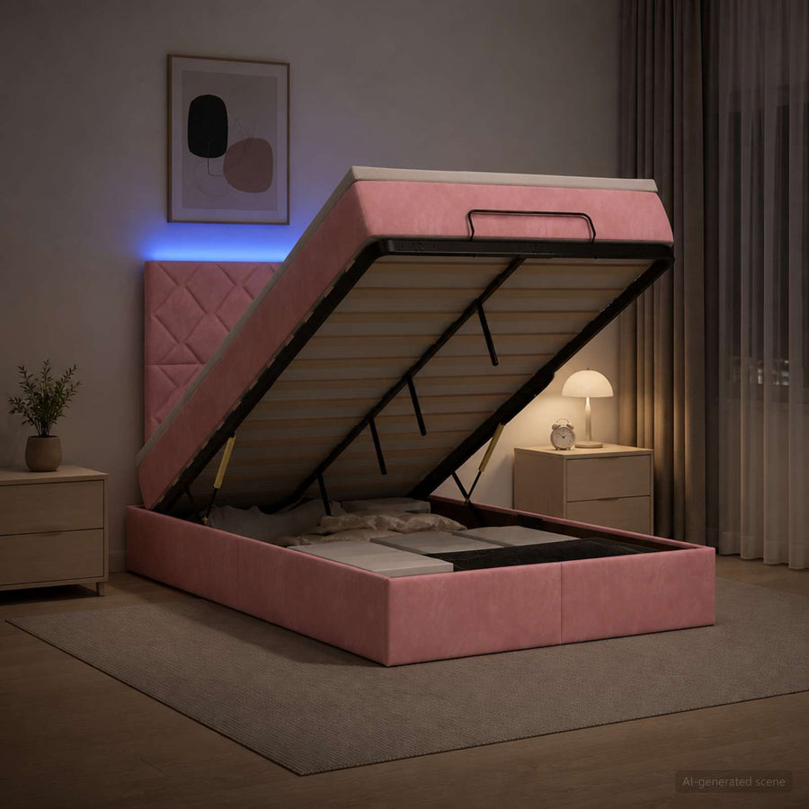 Ottoman Bed met Matrassen en LED Roze 120 x 190 cm fluweel
