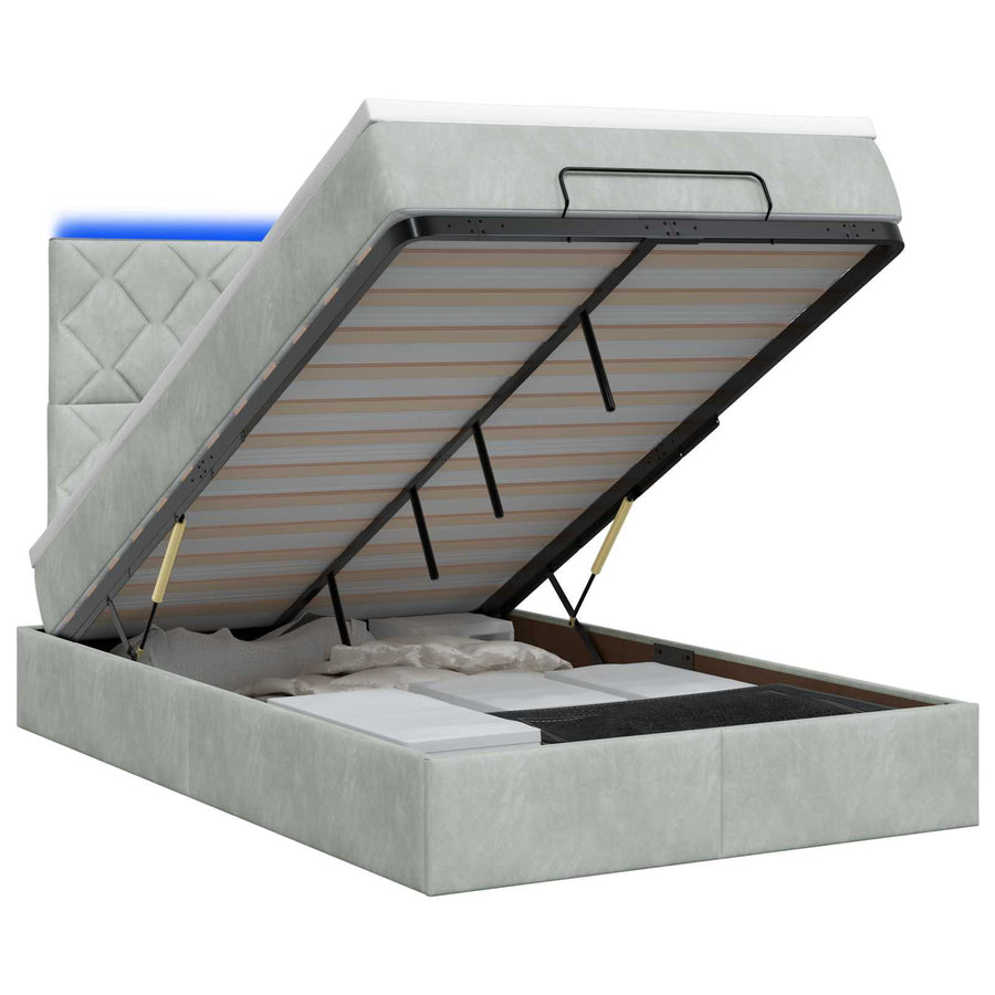 Ottoman Bed met Matrassen en LED Lichtgrijs 120 x 200 cm