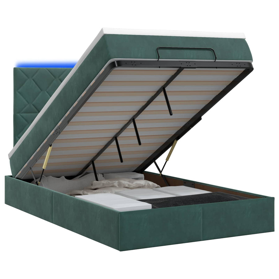 Ottoman Bed met Matrassen en LED Donkergroen 120 x 200 cm