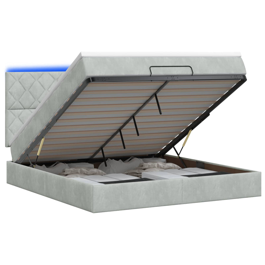 Ottoman Bed met Matrassen en LED Lichtgrijs 140 x 190 cm