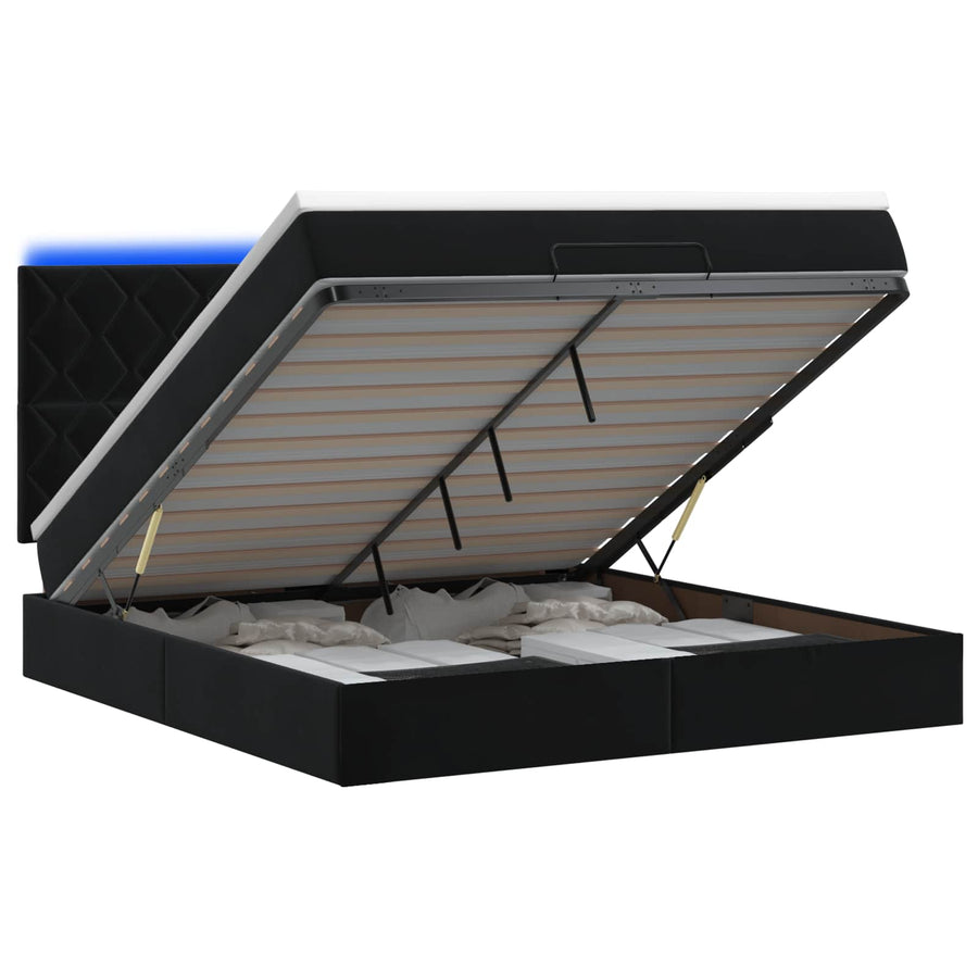 Ottoman Bed met Matrassen en LED Zwart 140 x 190 cm fluweel