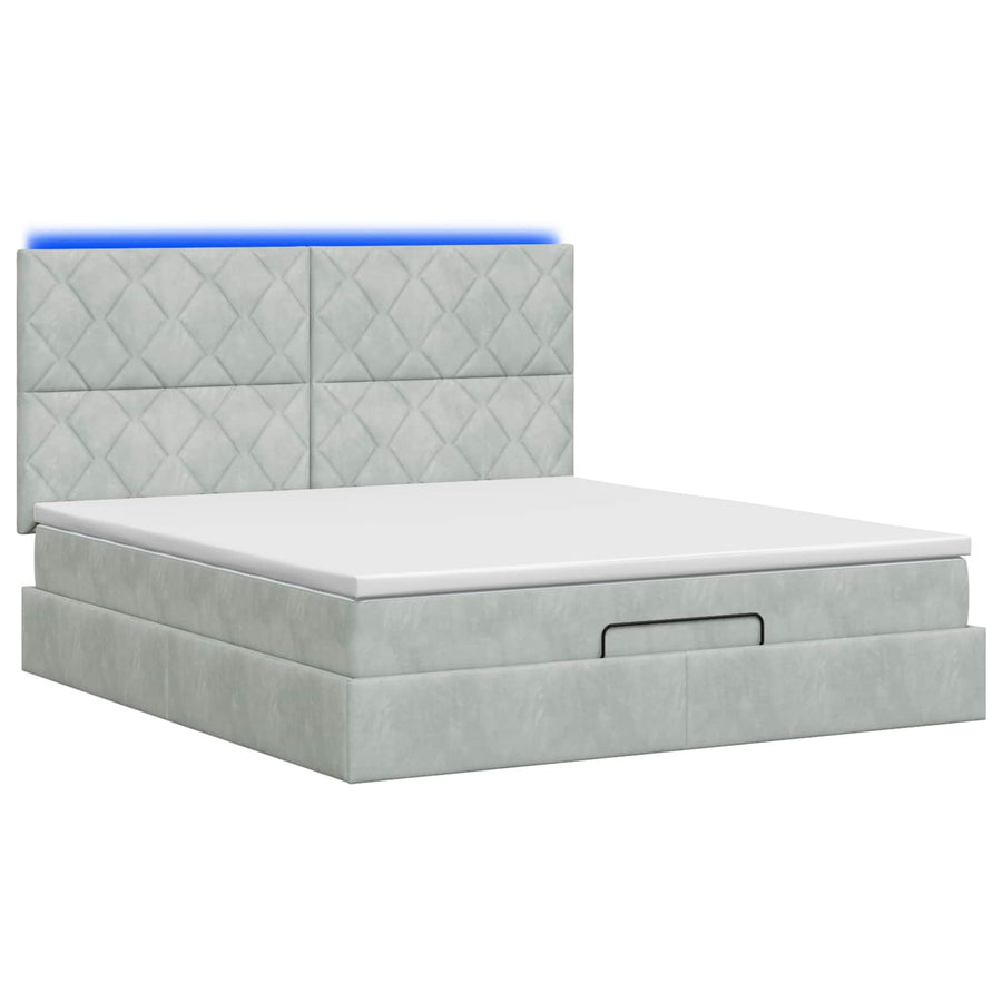 Ottoman Bed met Matrassen en LED Lichtgrijs 140 x 200 cm