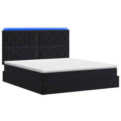 Ottoman Bed met Matrassen en LED Zwart 140 x 200 cm fluweel