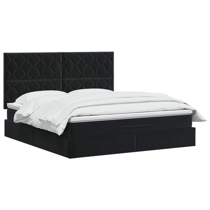 Ottoman Bed met Matrassen en LED Zwart 140 x 200 cm fluweel