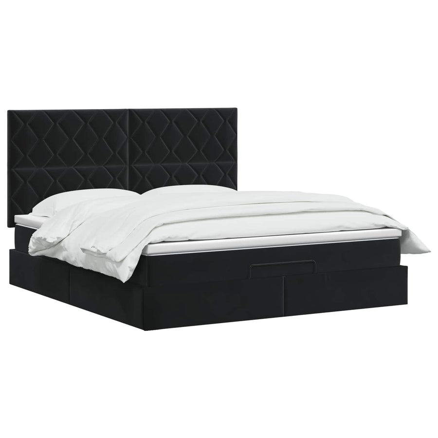 Ottoman Bed met Matrassen en LED Zwart 140 x 200 cm fluweel