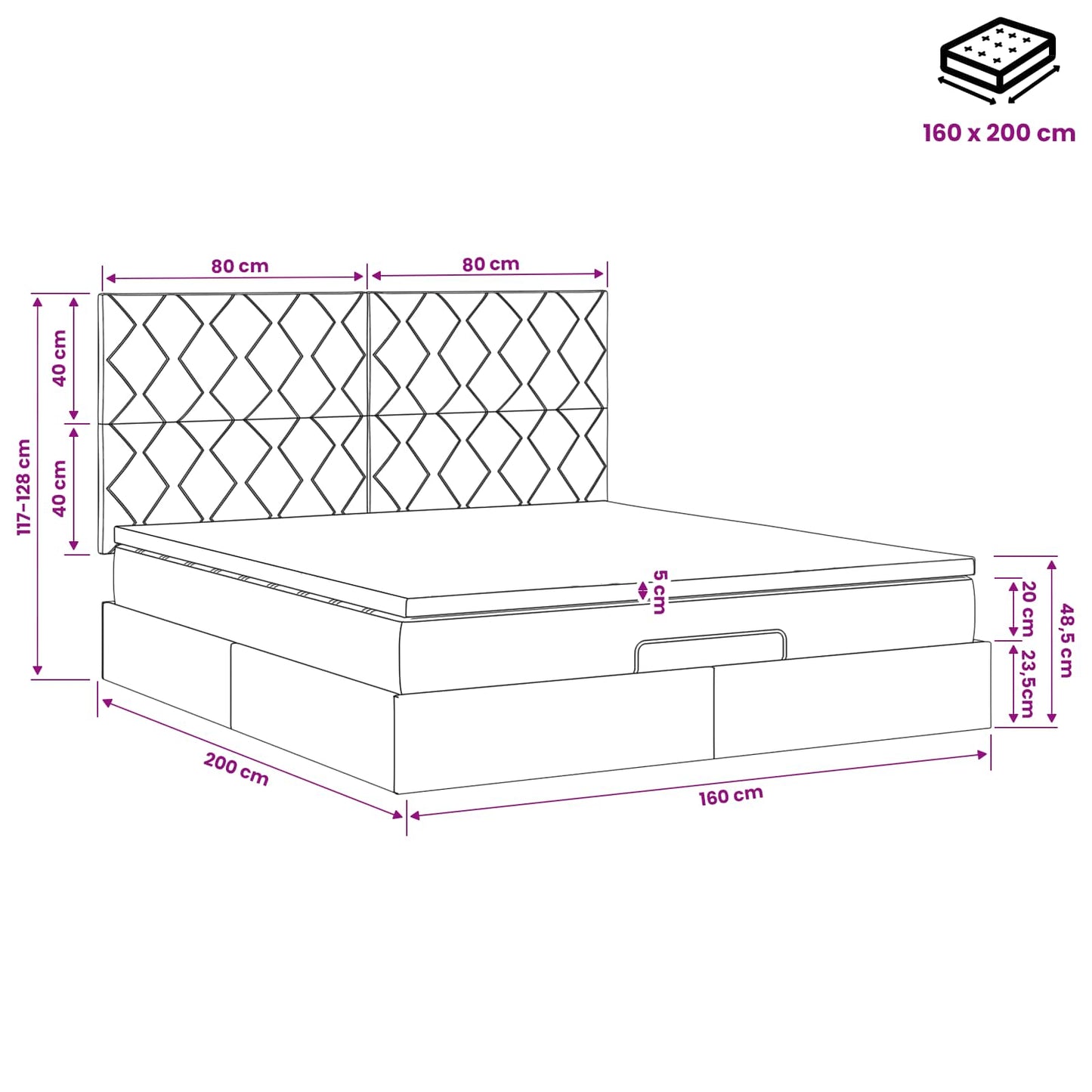 Ottoman Bed met Matrassen en LED Roze 160 x 200 cm fluweel