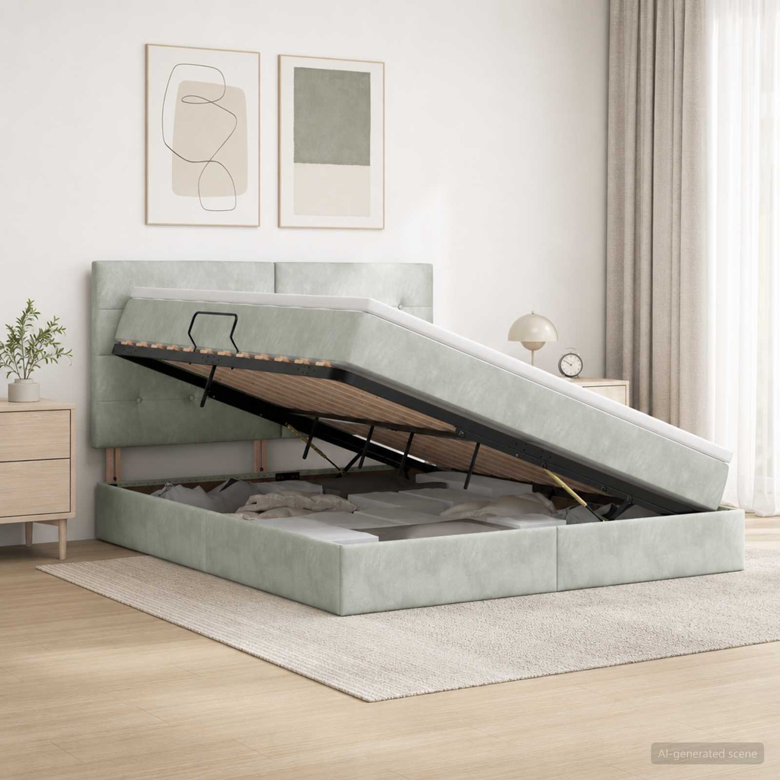 Ottoman Bed met Matrassen en LED Lichtgrijs 160 x 200 cm