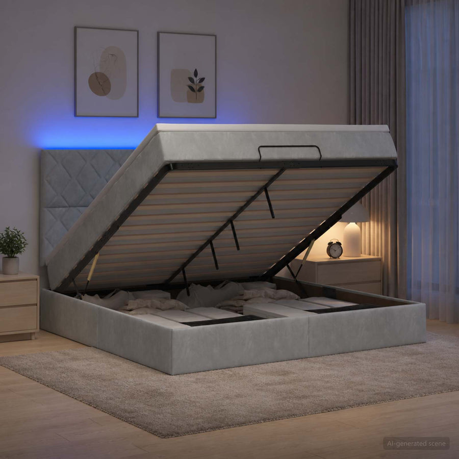 Ottoman Bed met Matrassen en LED Lichtgrijs 160 x 200 cm