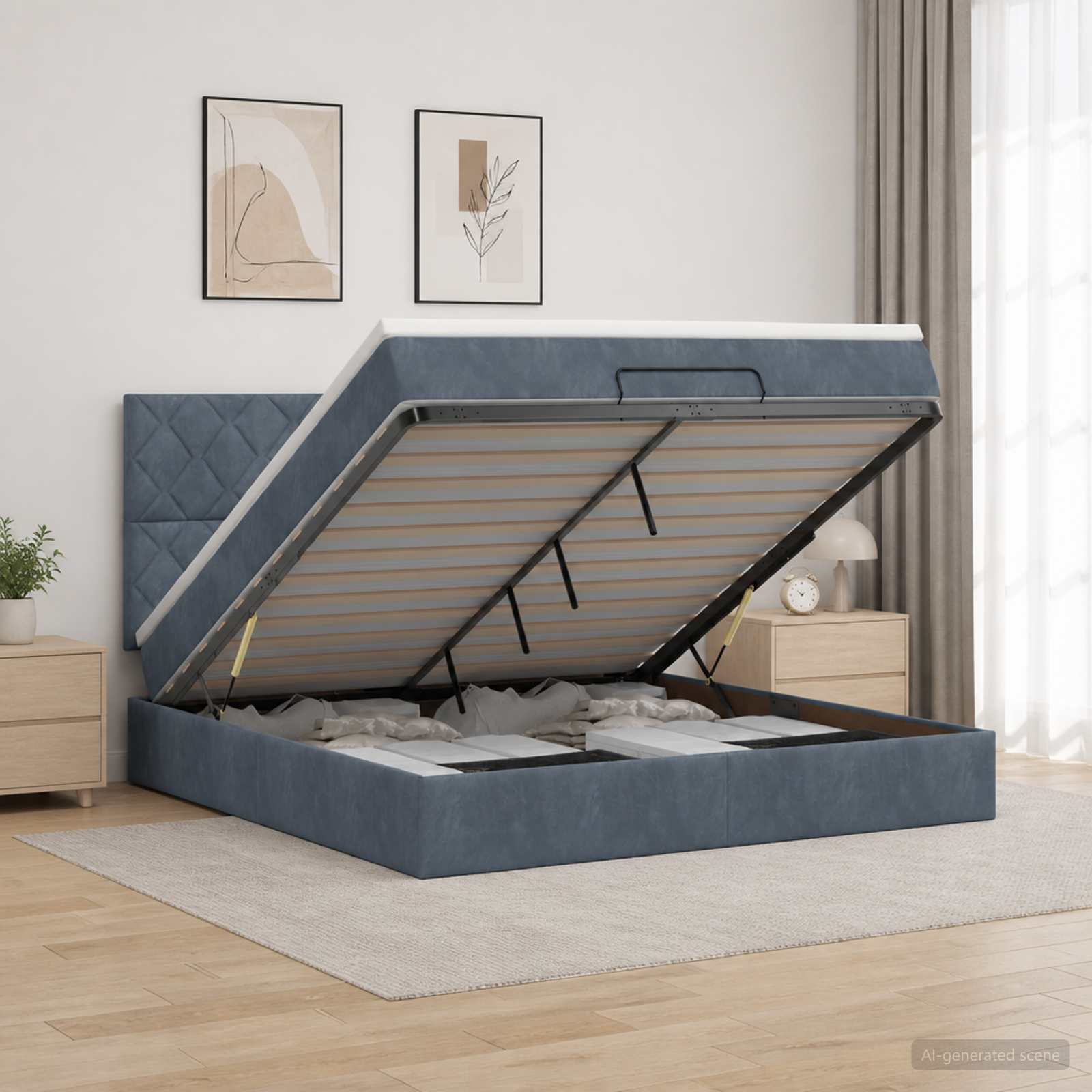 Ottoman Bed met Matrassen en LED Donkergrijs 140 x 190 cm