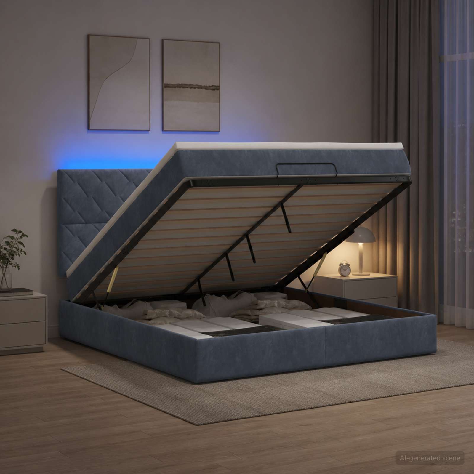 Ottoman Bed met Matrassen en LED Donkergrijs 140 x 200 cm
