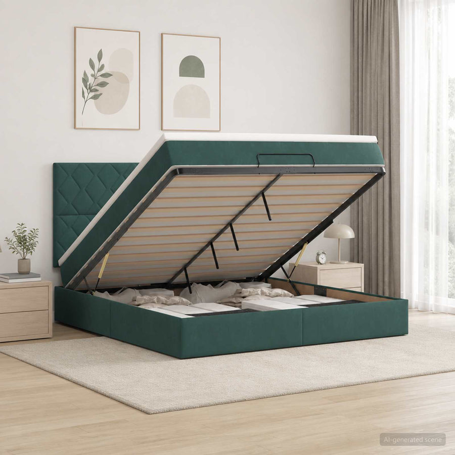 Ottoman Bed met Matrassen en LED Donkergroen 180 x 200 cm