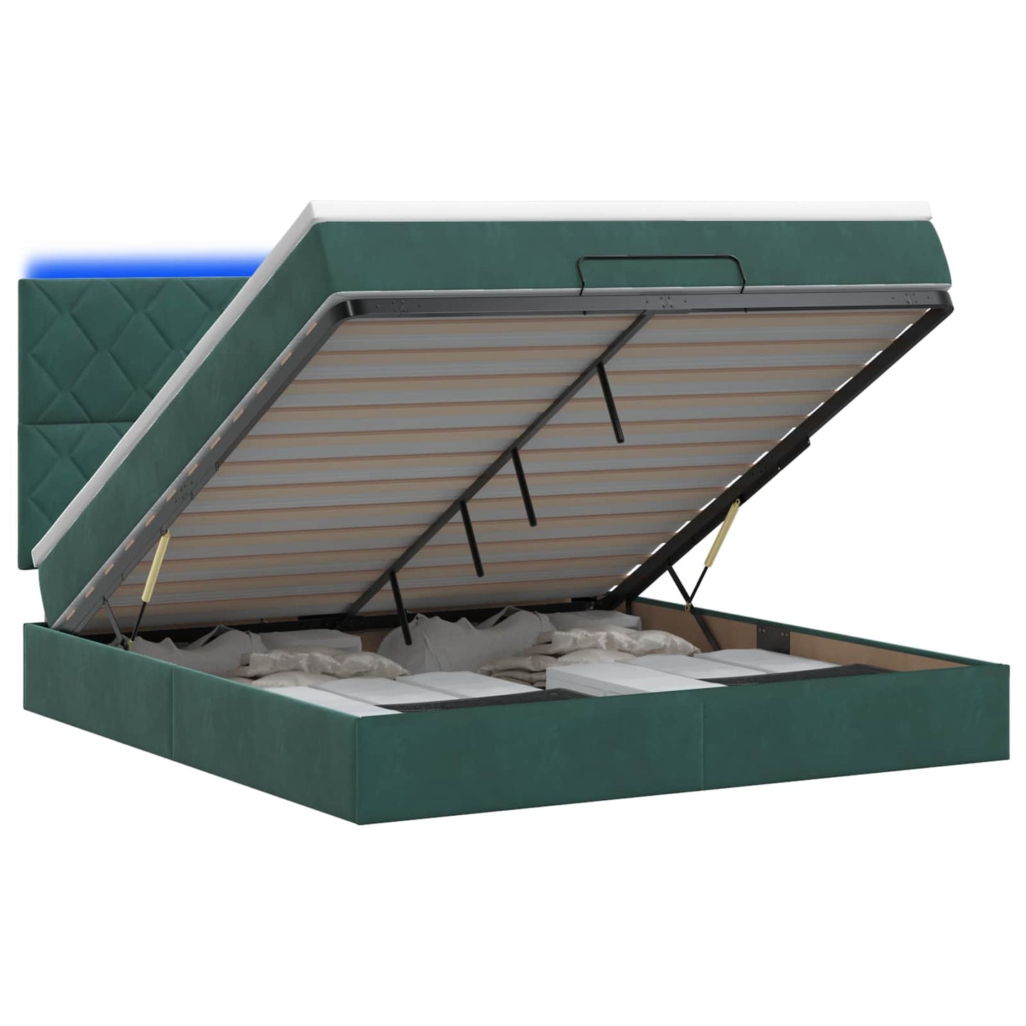 Ottoman Bed met Matrassen en LED Donkergroen 180 x 200 cm