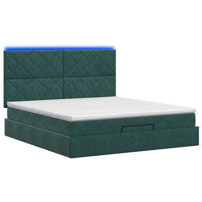 Ottoman Bed met Matrassen en LED Donkergroen 180 x 200 cm