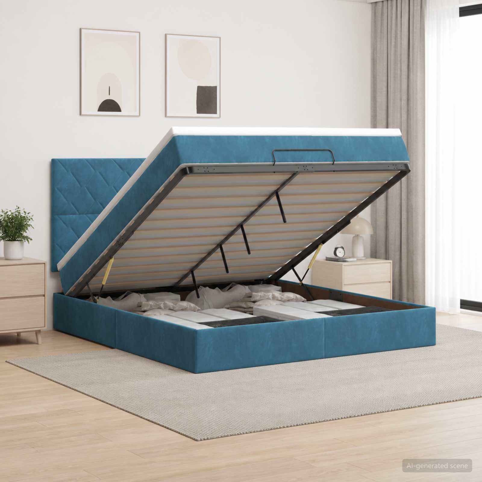 Ottoman bed met matras Donkerblauw 140 x 200 cm Fluweel