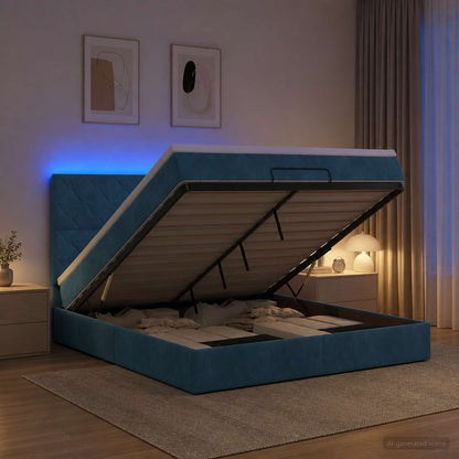Ottoman Bed met Matrassen en LED Donkerblauw 140 x 190 cm