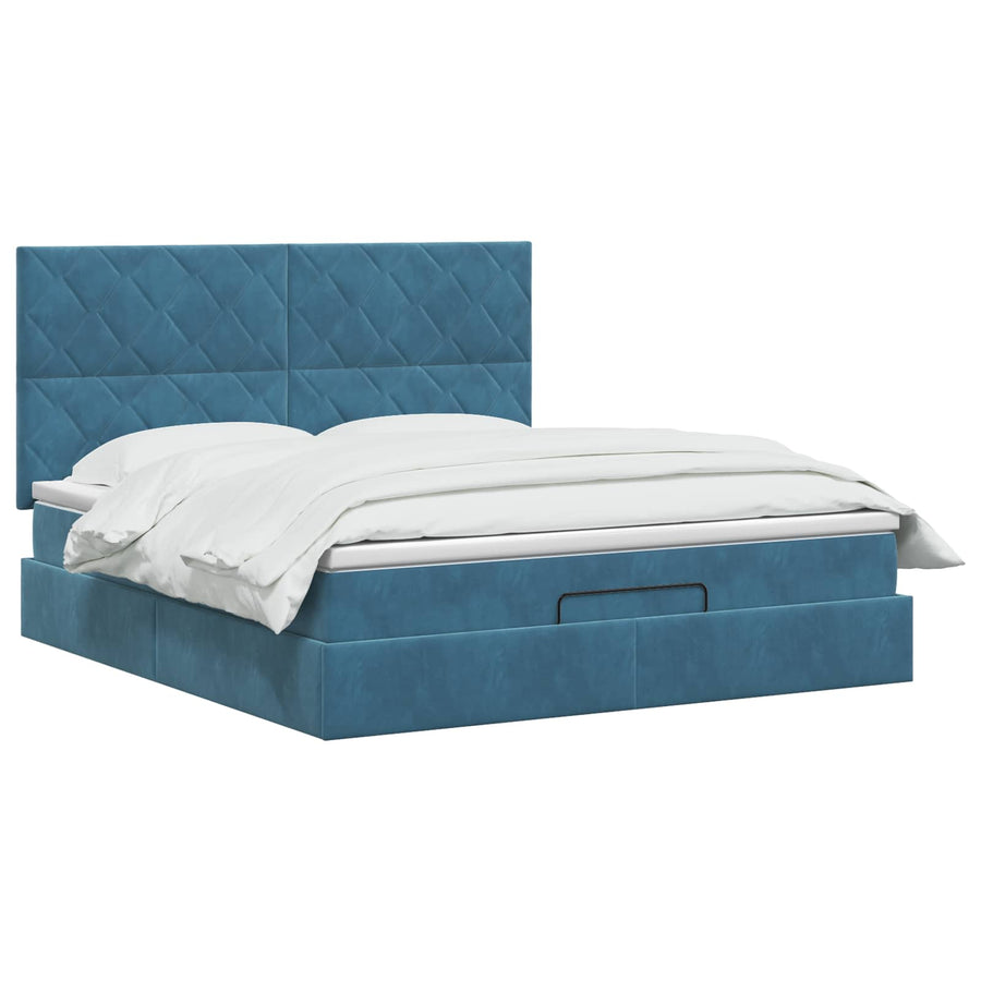 Ottoman Bed met Matrassen en LED Donkerblauw 180 x 200 cm
