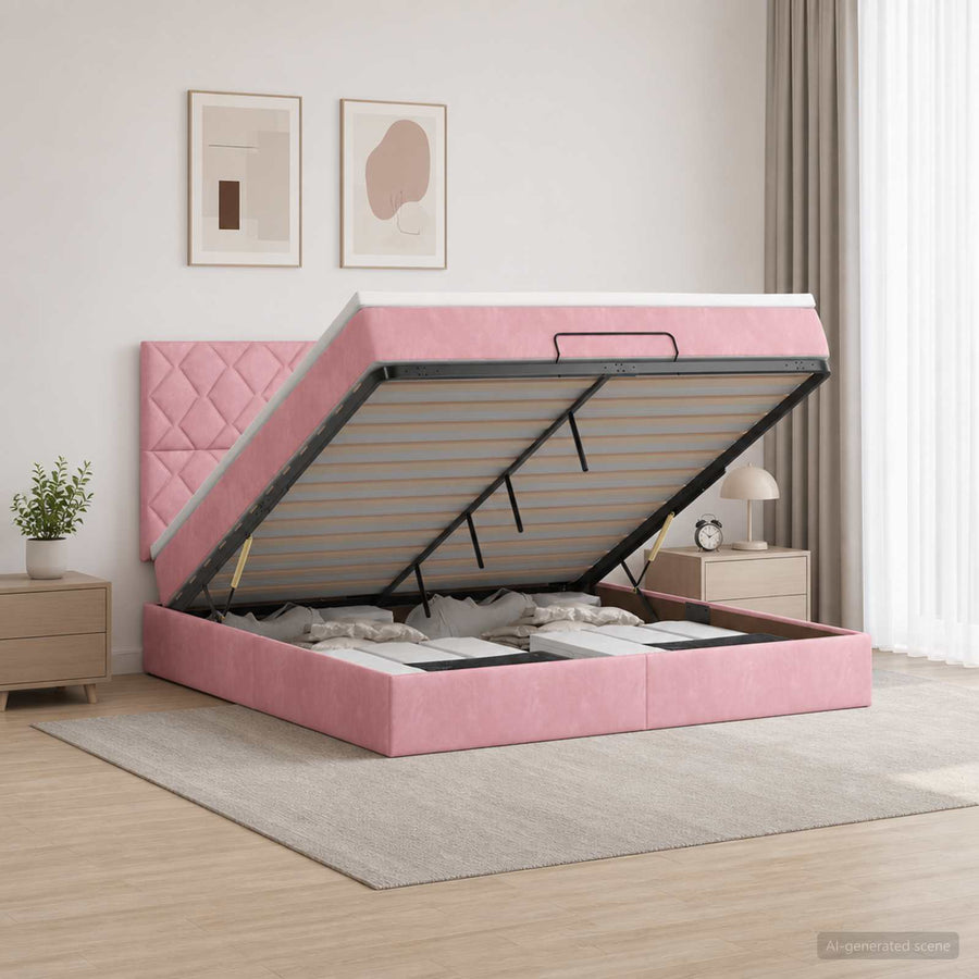 Ottoman bed met matras met hoofdeinde Roze 140 x 200 cm Fluweel