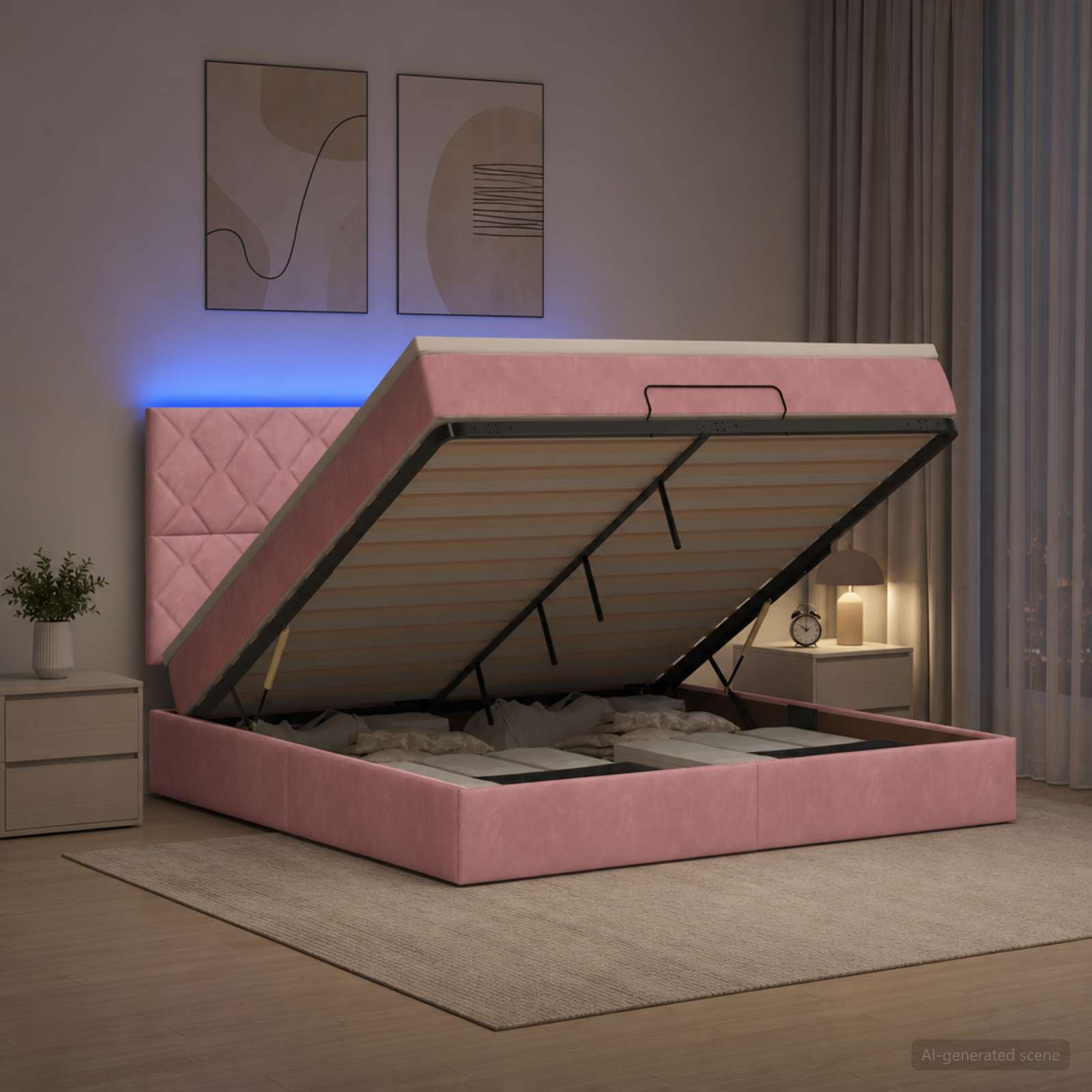 Ottoman Bed met Matrassen en LED Roze 140 x 200 cm fluweel