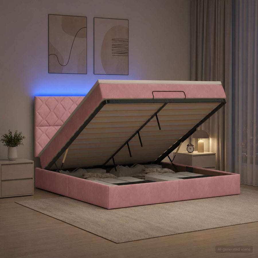 Ottoman Bed met Matrassen en LED Roze 140 x 200 cm fluweel