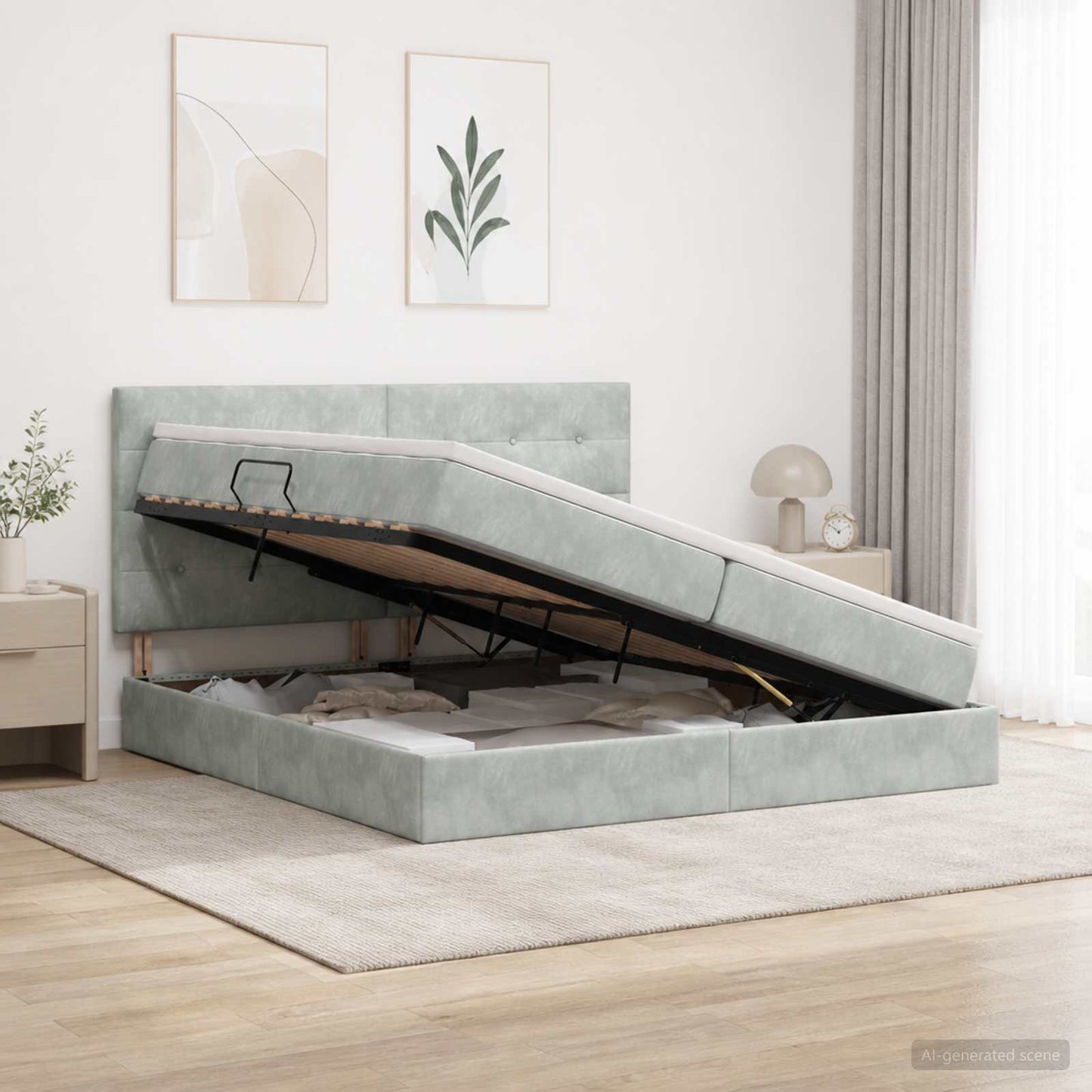 Ottoman Bed met Matrassen en LED Lichtgrijs 200 x 200 cm