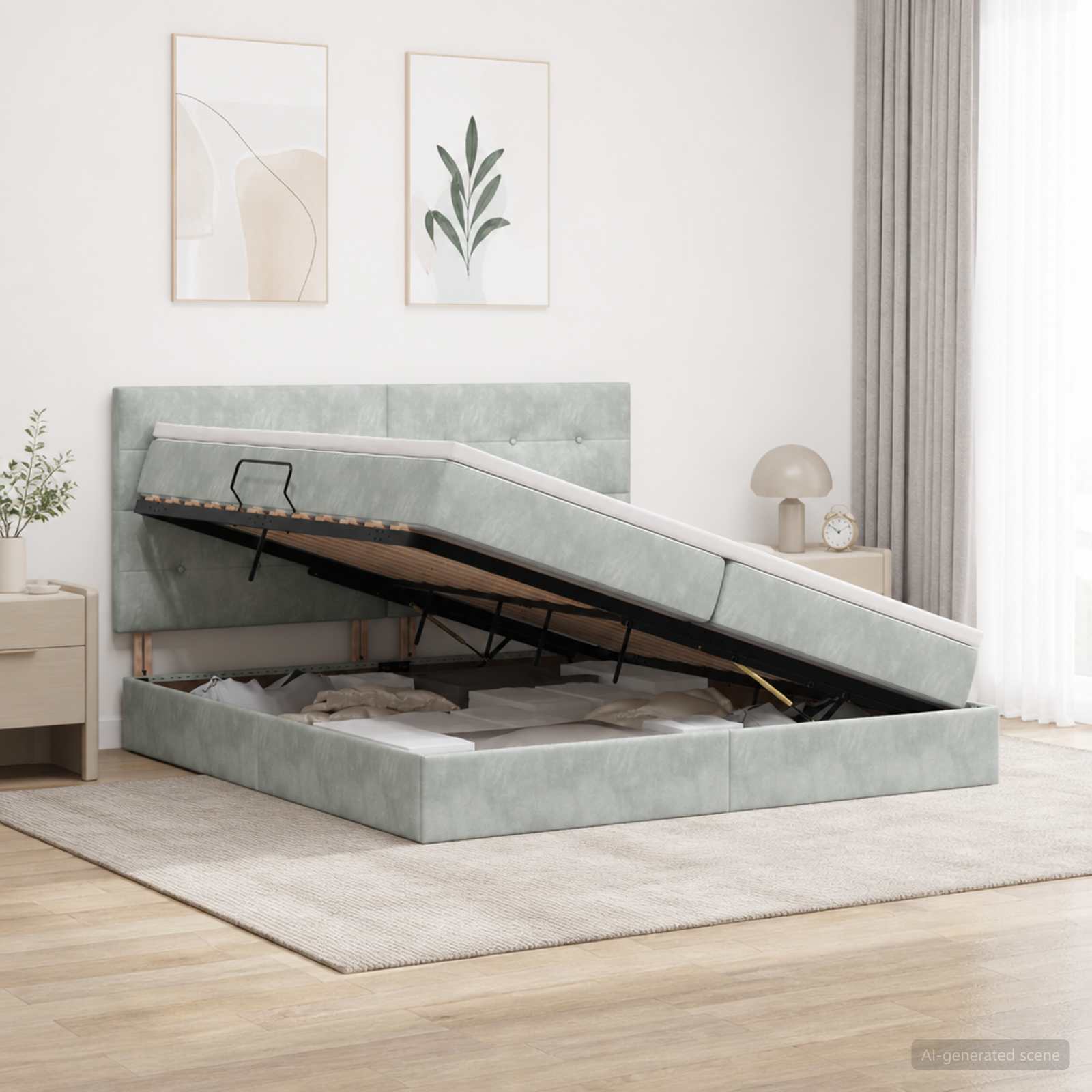 Ottoman Bed met Matrassen en LED Lichtgrijs 200 x 200 cm