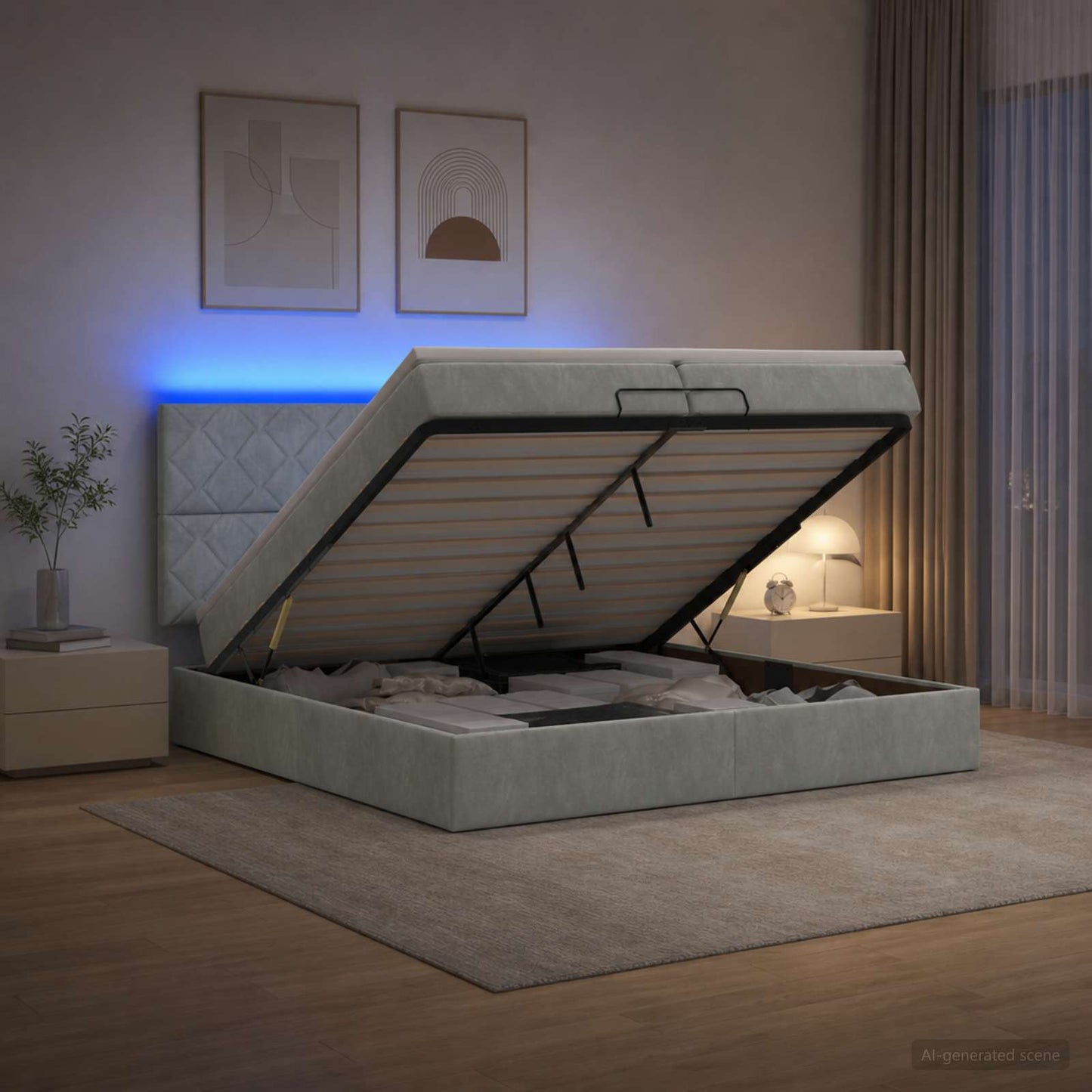 Ottoman Bed met Matrassen en LED Lichtgrijs 200 x 200 cm