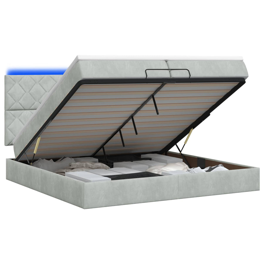 Ottoman Bed met Matrassen en LED Lichtgrijs 200 x 200 cm