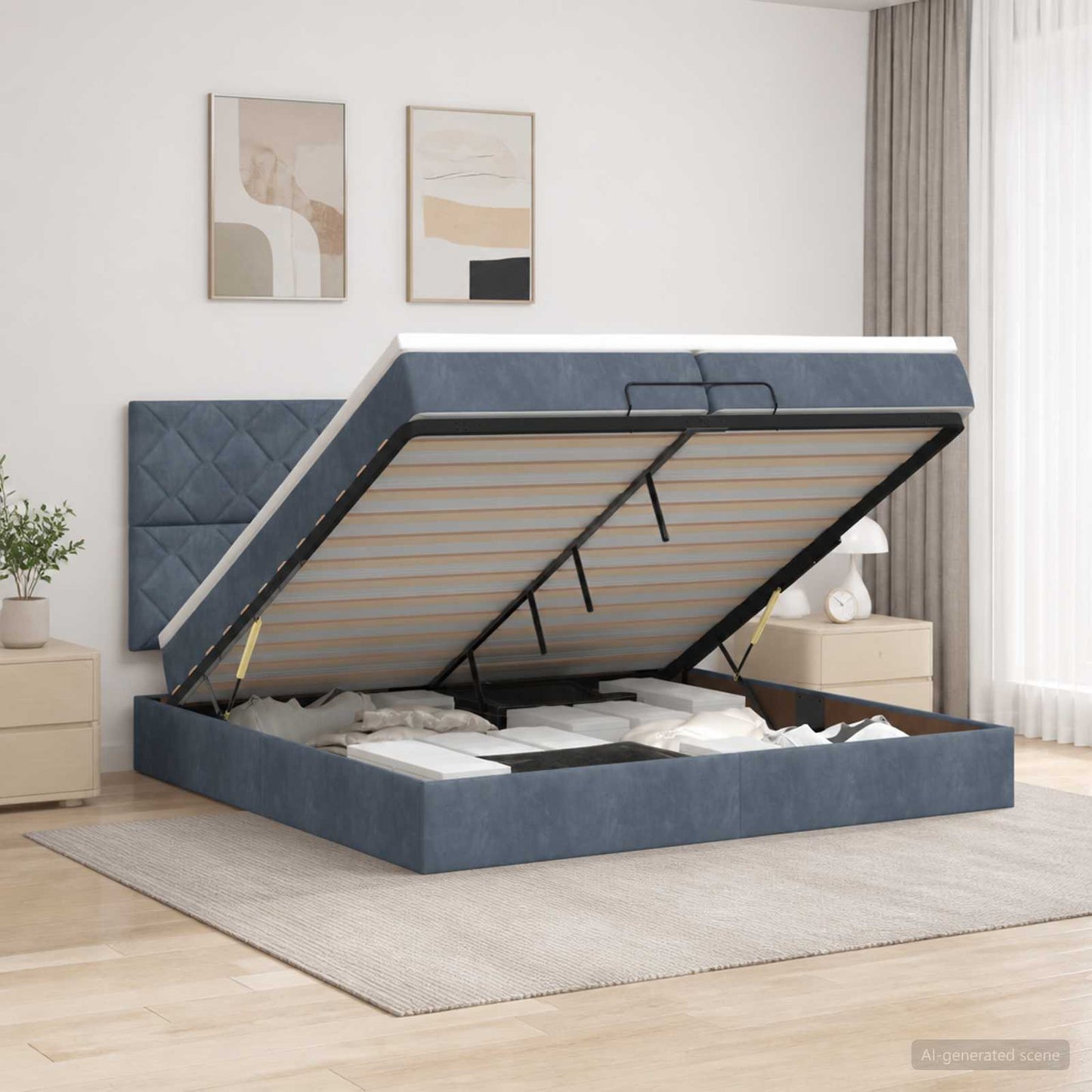 Ottoman bed met matras Donkergrijs 200 x 200 cm Fluweel