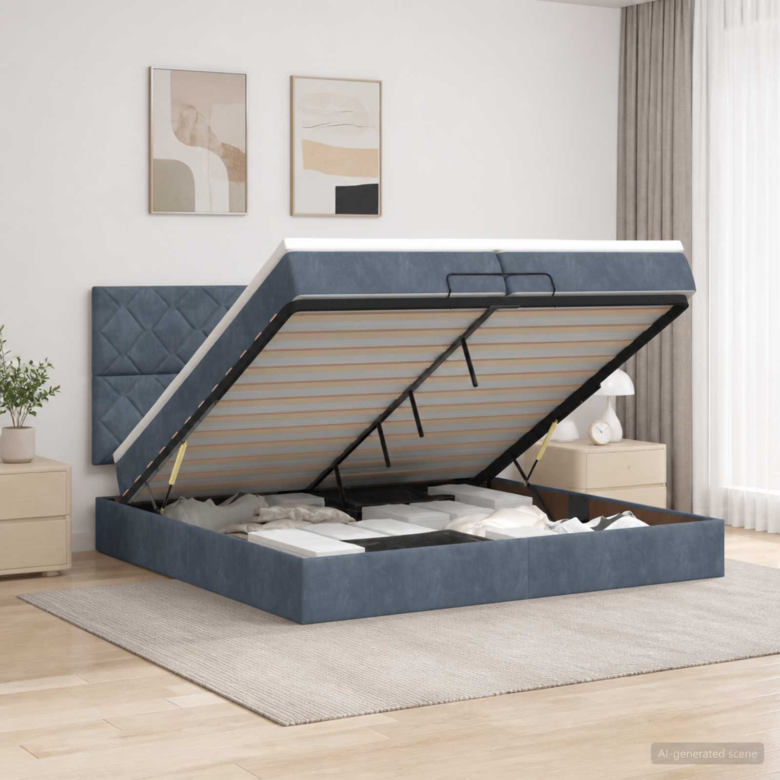Ottoman Bed met Matrassen en LED Donkergrijs 200 x 200 cm