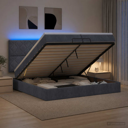 Ottoman Bed met Matrassen en LED Donkergrijs 200 x 200 cm