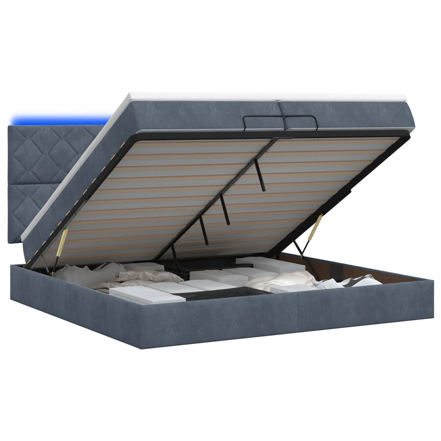 Ottoman Bed met Matrassen en LED Donkergrijs 200 x 200 cm