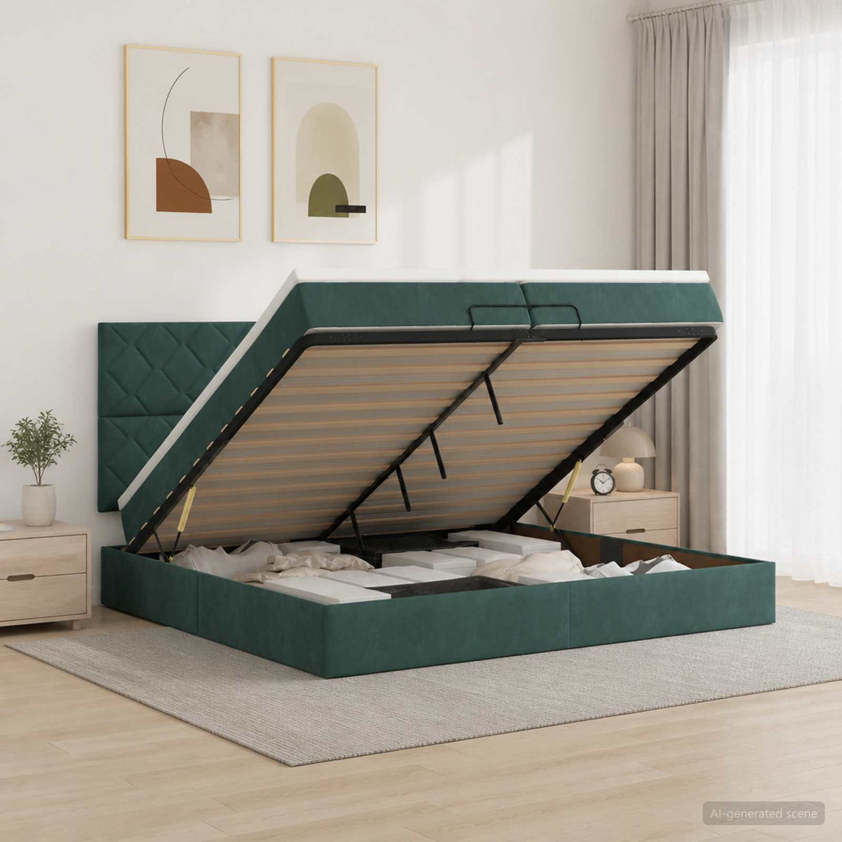 Ottoman bed met matras Donkergroen 200 x 200 cm Fluweel