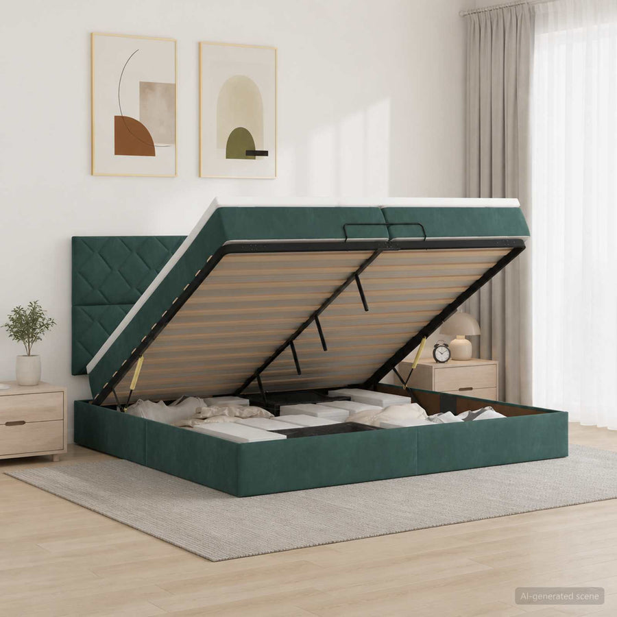 Ottoman bed met matras Donkergroen 200 x 200 cm Fluweel