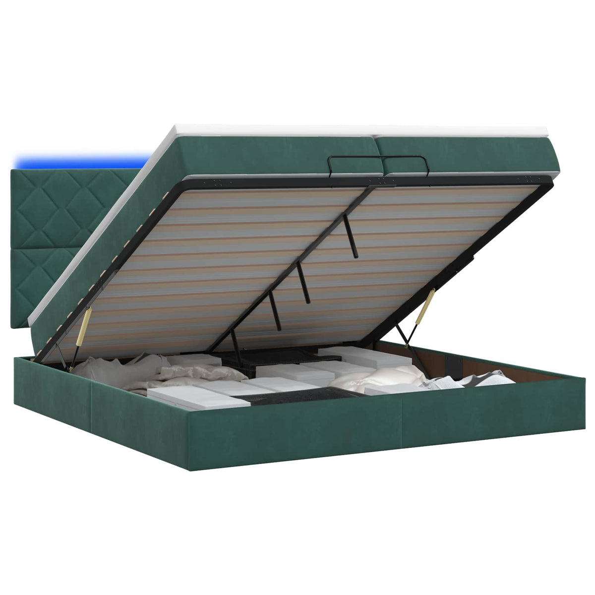 Ottoman Bed met Matrassen en LED Donkergroen 200 x 200 cm