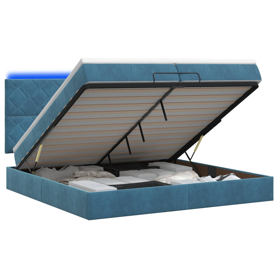 Ottoman Bed met Matrassen en LED Donkerblauw 200 x 200 cm
